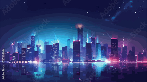 Glowing City Urban Skyline Shines Brightly Under Night 