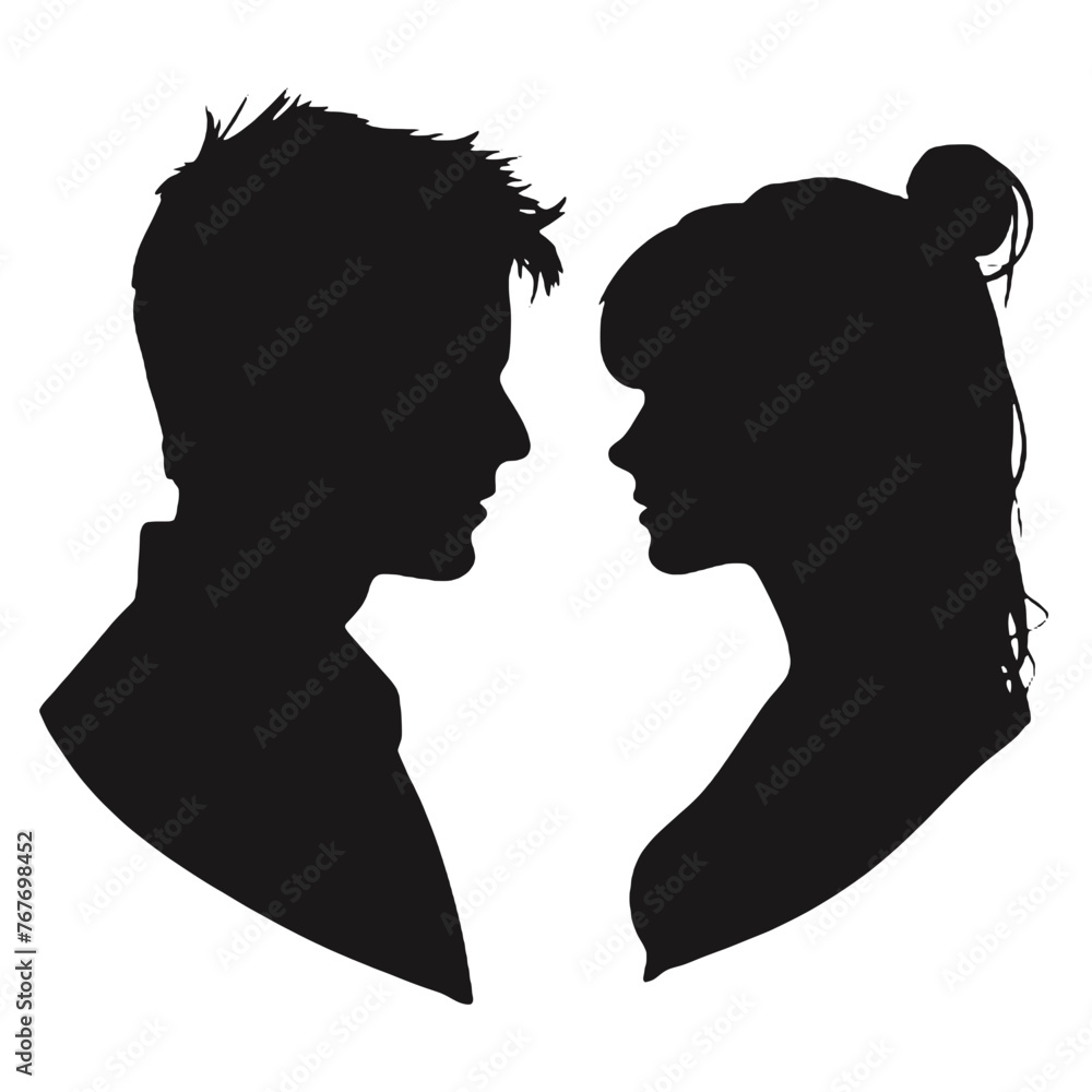 Male and female profile faces silhouette Male and female profile faces silhouette