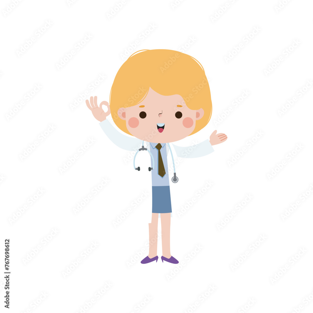 cute cartoon doctor ok character illustration National Doctors' Day flat style vector illustration on white background