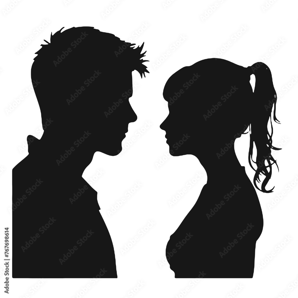 Male and female profile faces silhouette Male and female profile faces silhouette