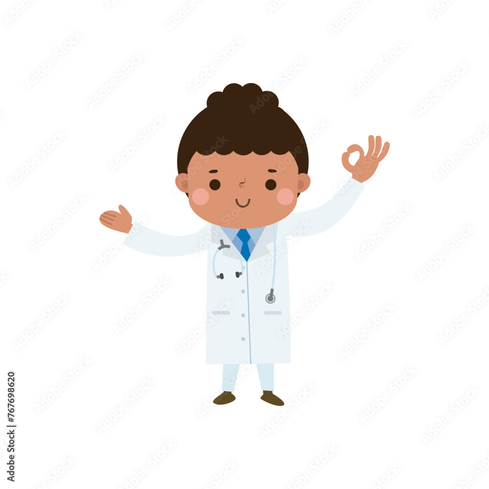 cute cartoon doctor ok character illustration National Doctors' Day flat style vector illustration on white background cute cartoon doctor ok character illustration National Doctors' Day flat style vector illustration on white background