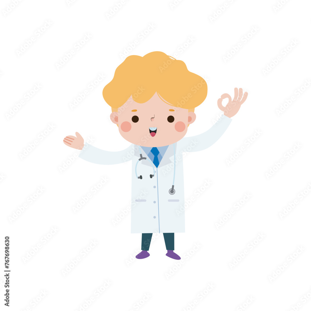 cute cartoon doctor ok character illustration National Doctors' Day flat style vector illustration on white background cute cartoon doctor ok character illustration National Doctors' Day flat style vector illustration on white background