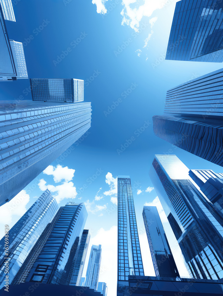 Fototapeta premium Soaring Skyscrapers under a Clear Blue Sky