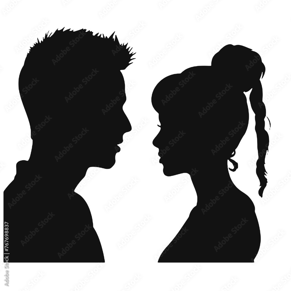 Male and female profile faces silhouette