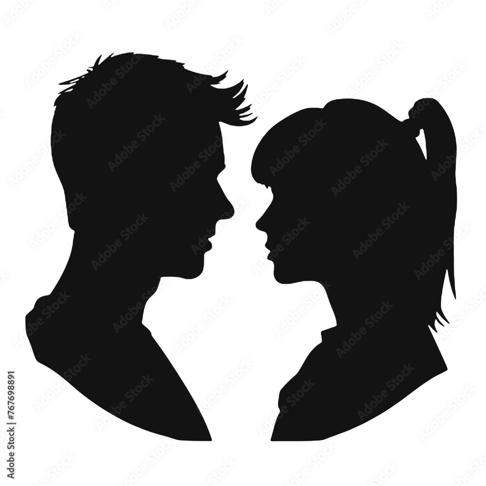 Male and female profile faces silhouette Male and female profile faces silhouette