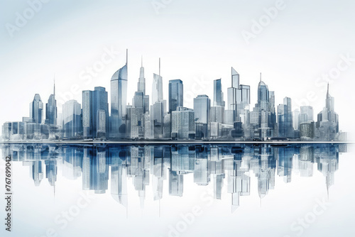 Serene Cityscape Reflection on Tranquil Waters