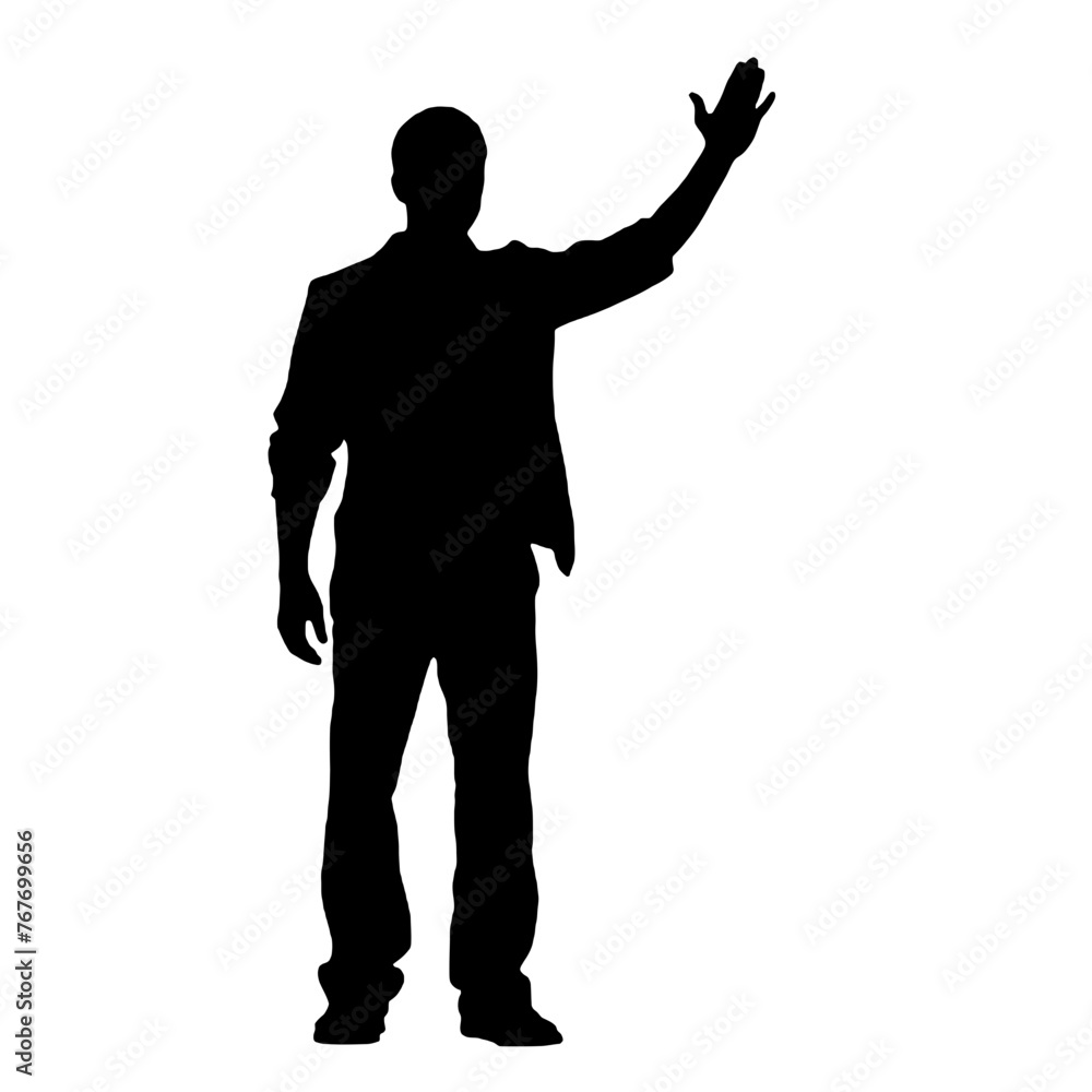 Man standing and waving with his hand Silhouette Man standing and waving with his hand Silhouette