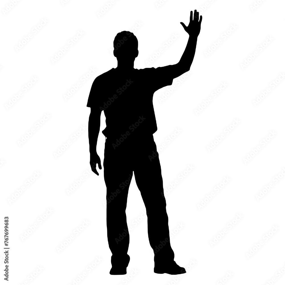 Man standing and waving with his hand Silhouette Man standing and waving with his hand Silhouette