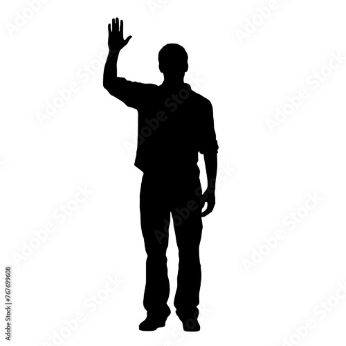 Man standing and waving with his hand Silhouette 