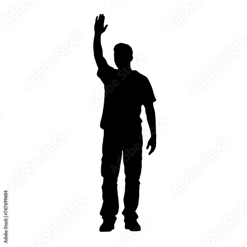 Man standing and waving with his hand Silhouette 