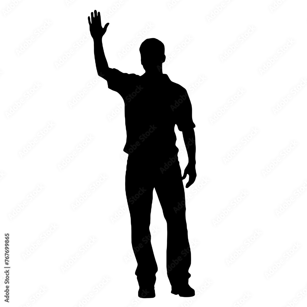 Man standing and waving with his hand Silhouette Man standing and waving with his hand Silhouette