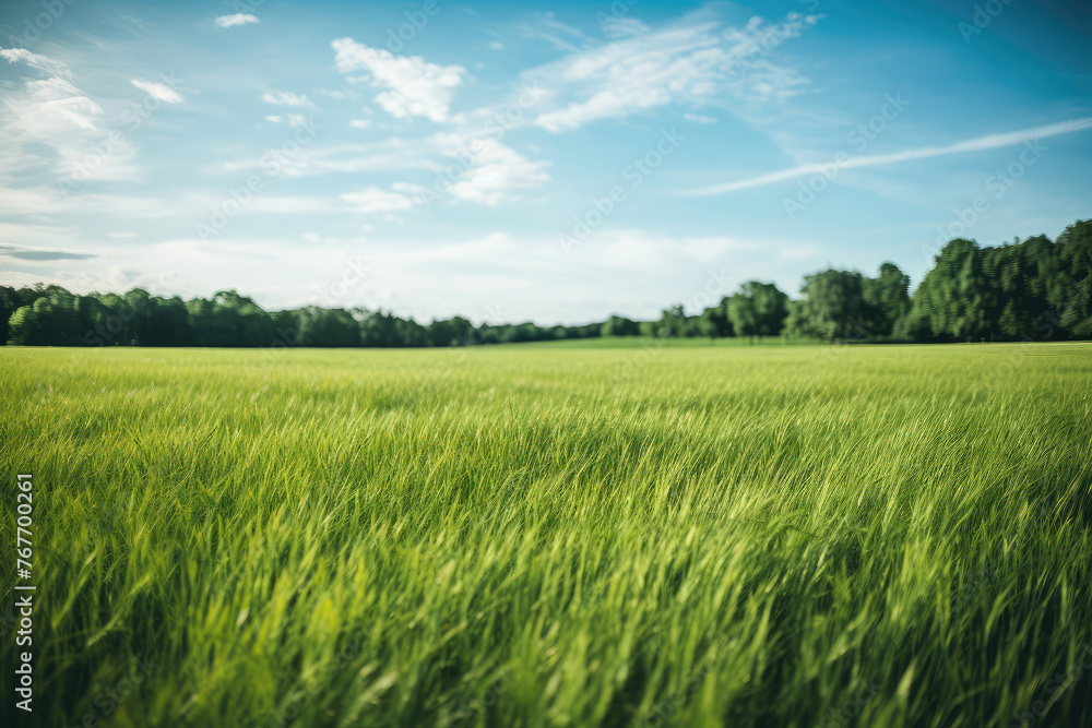 Fototapeta premium Serene Green Wheat Field and Clear Blue Sky