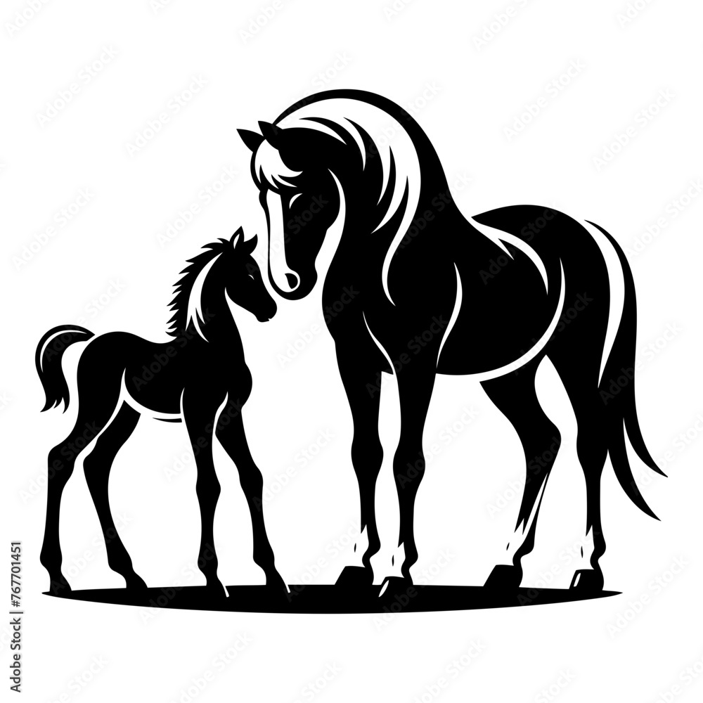 Horse and Foal Vector, Horse and Foal Silhouette