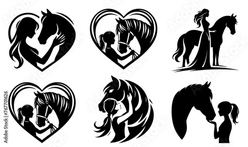 Female Horse Vector, Woman with Horse Silhouette, Girl with Horse Silhouette