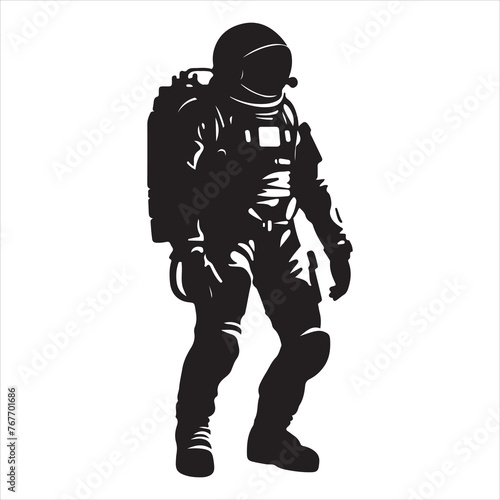 Astronaut in full gear silhouette clipart black and white
