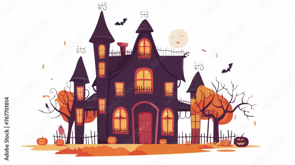 Spooky Halloween House flat vector isolated on white