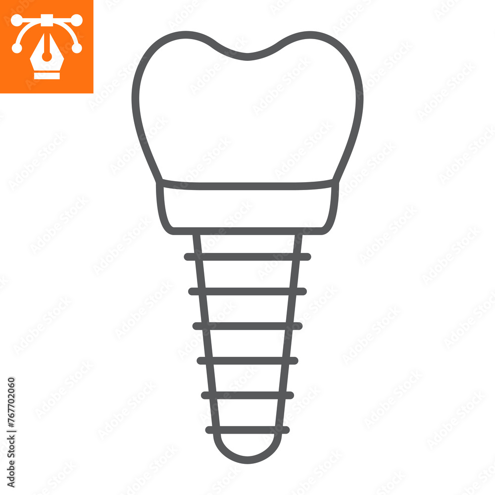 Dental implant line icon, outline style icon for web site or mobile app, dentistry and treatment, implantation vector icon, simple vector illustration, vector graphics. Dental implant line icon, outline style icon for web site or mobile app, dentistry and treatment, implantation vector icon, simple vector illustration, vector graphics.