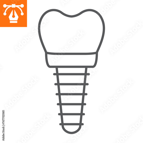 Dental implant line icon, outline style icon for web site or mobile app, dentistry and treatment, implantation vector icon, simple vector illustration, vector graphics.