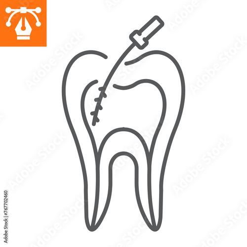 Dental root canal line icon, outline style icon for web site or mobile app, dentistry and treatment,root cleaning vector icon, simple vector illustration, vector graphics.