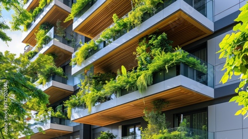 Modern and ecological skyscrapers with many trees on each balcony. Modern architecture, vertical gardens, terraces with plants © Ruslan Gilmanshin
