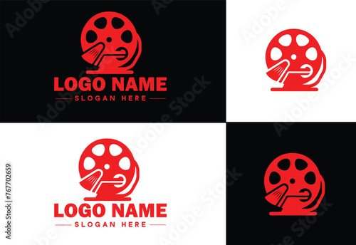 film reel logo icon vector for business brand app icon movie cinema theater video channel cinematography logo template