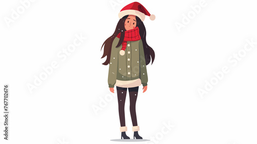 Standing Christmas girl flat vector isolated on white