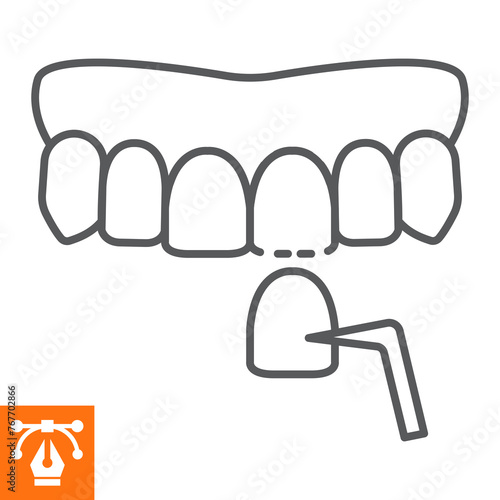 Dental veneer line icon, outline style icon for web site or mobile app, dentistry and stomatology, dental veneers vector icon, simple vector illustration, vector graphics.