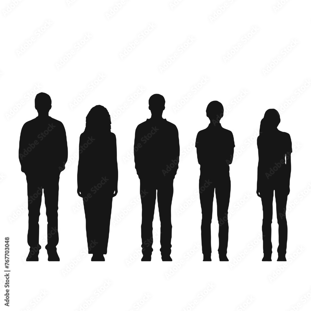 multiple business people standing silhouettes multiple business people standing silhouettes