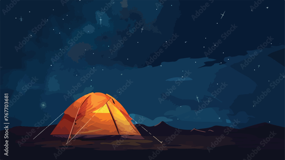 Tourist tent on the background of the night starry sky 