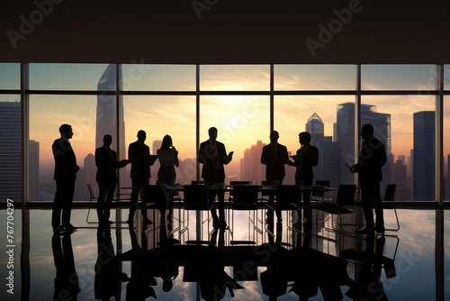 Corporate Team Strategy Session at Sunset © evening_tao