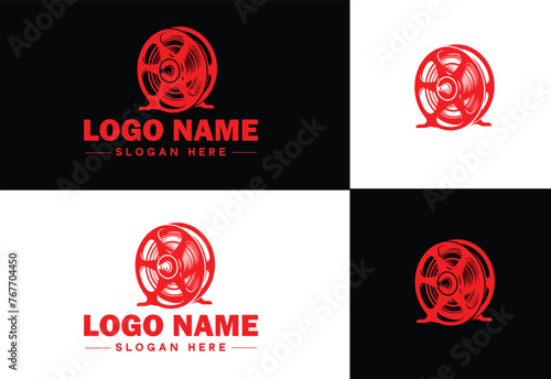 film reel logo icon vector for business brand app icon movie cinema theater video channel cinematography logo template