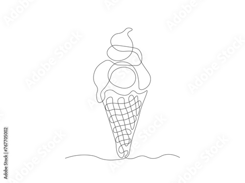 abstract ice cream in a cone,continuous single line art hand drawing sketch