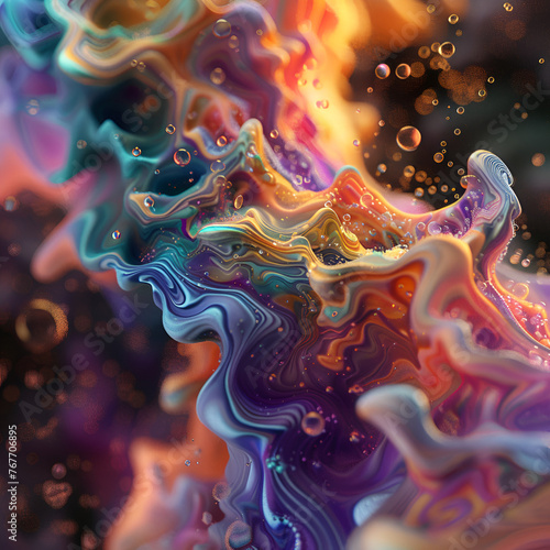 Abstract Colorful Paint Ink Explode Diffusion Psychedelic Blast Movement. soft colors, abstract composition. Color paint drops in water. Ink swirling underwater ,3d illustration of abstract Multicolor