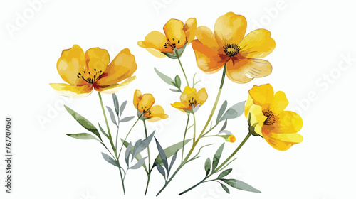 Yellow Flowers Watercolor flat vector