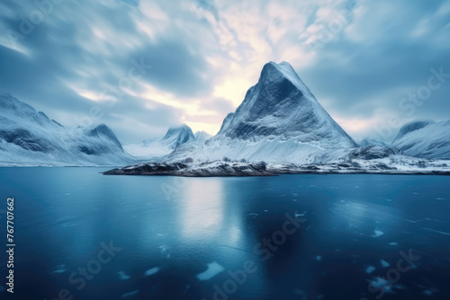 Serene Sunrise over Frozen Mountain Landscape