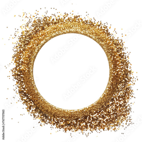 Golden shiny Circular frame with bright sparkles, transparent background