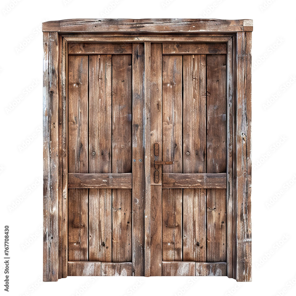 Fototapeta premium Weathered double wooden door, cut out