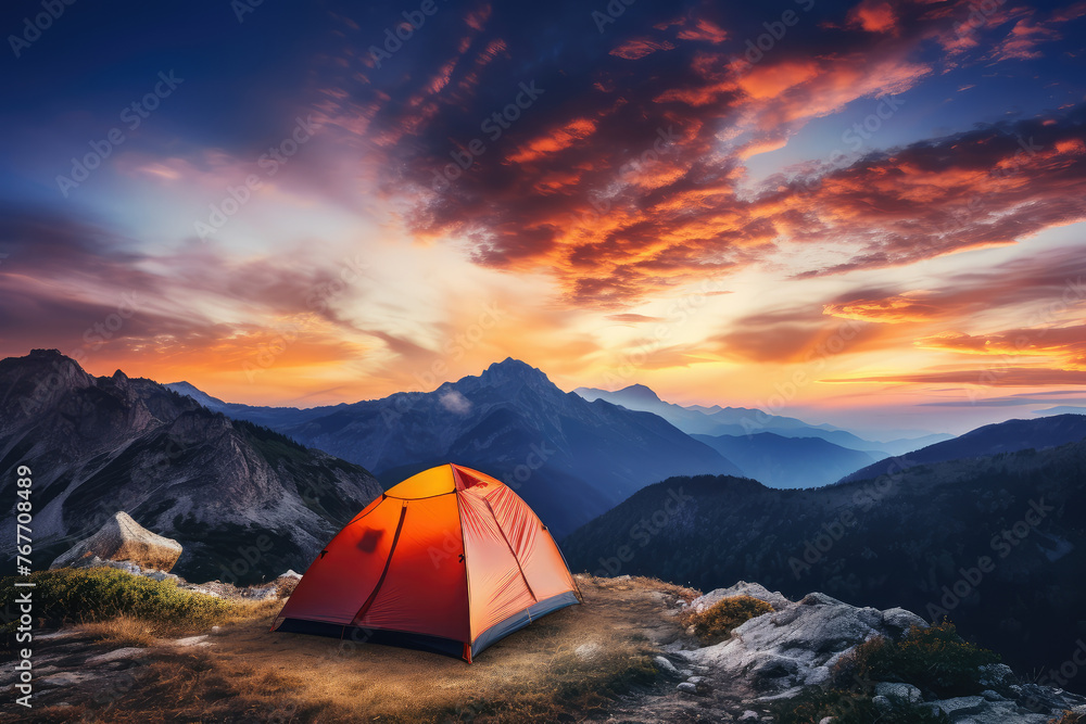 Serene Sunset Camping in Mountain Wilderness