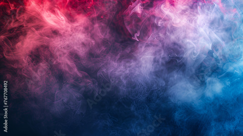 Clouds of isolated colored smoke: blue, red, orange, pink; scrolling on a black background in the dark close up ,smoke under the lights on a colorful background