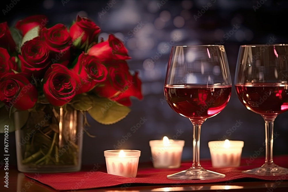 Romantic dinner with wine and red roses Romantic dinner with wine and red roses