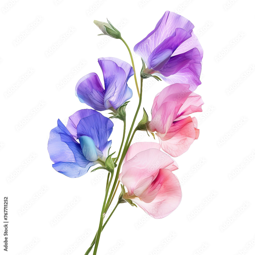 Flowers of sweet pea isolated on white or transparent background