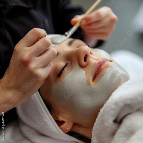 A woman receiving a facial spa treatment