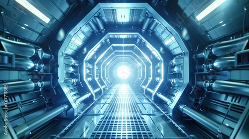 Fototapeta Naklejka Na Ścianę i Meble -  Futuristic spaceship interior corridor design