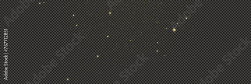 Gold glittering dust with stars on transparent backdrop