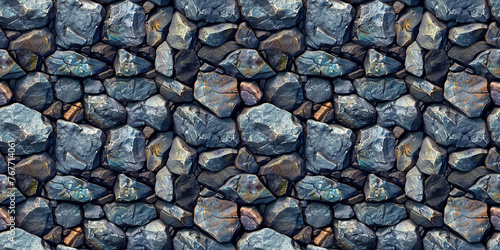 Seamless rock pavemet pattern, tileable cobblestone pathway texture, great for video game design photo