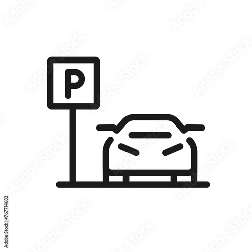 Car parking facility icon for web, mobile, promo, suitable for accommodation, hospitality, transport. Single outline, vector illustration.
