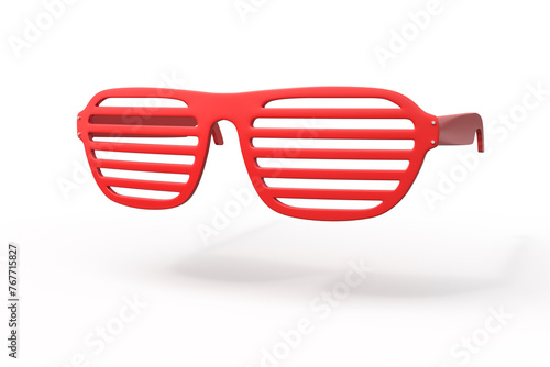 Close up view of red shutter shades on white