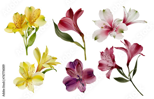 Watercolor of flowers alstromeria collection. It's perfect for cards, patterns, flowers compositions, frames, wedding cards and invitations. Hand painted. photo