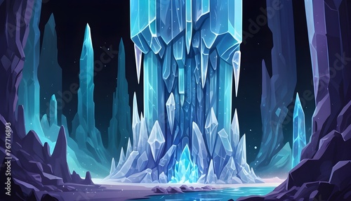 Abstract holographic low-poly fantasy crystal glass blue stalagmites background © Lied