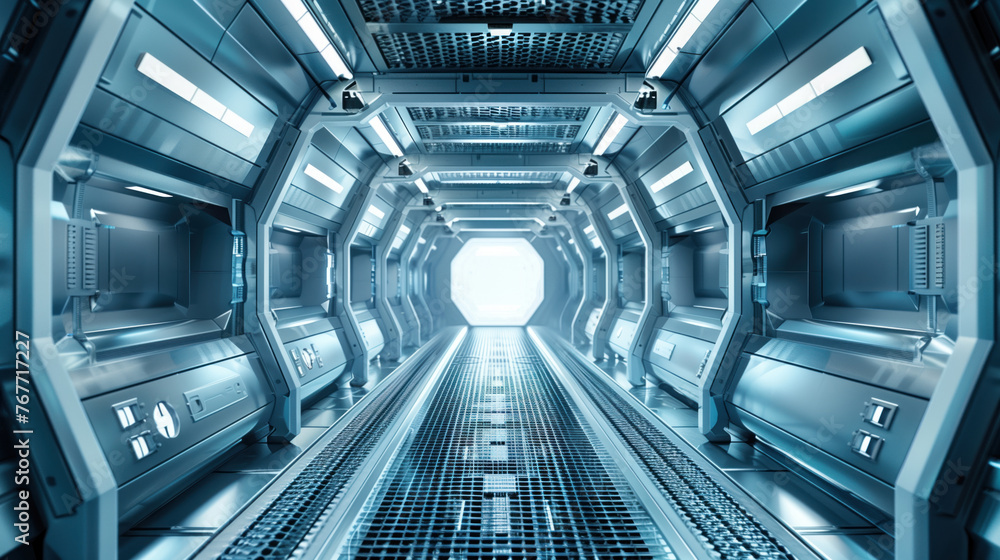 Modern futuristic hall. Empty corridor design. Generative AI Modern futuristic hall. Empty corridor design. Generative AI